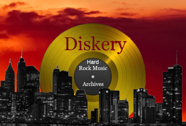 Diskery Logo with random City buildings in shadow
